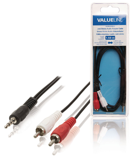 Stereoliittimellinen äänisovitinkaapeli 3 5 mm uros - 2x RCA uros 1 50 m musta