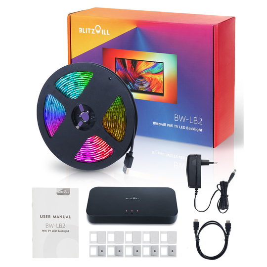 Blitzwill BW-LB2 WIFI TV LED Strip 5m Screen Sync & Music Sync TV med ljusfält på samma skärm Bare Board Magic Color med