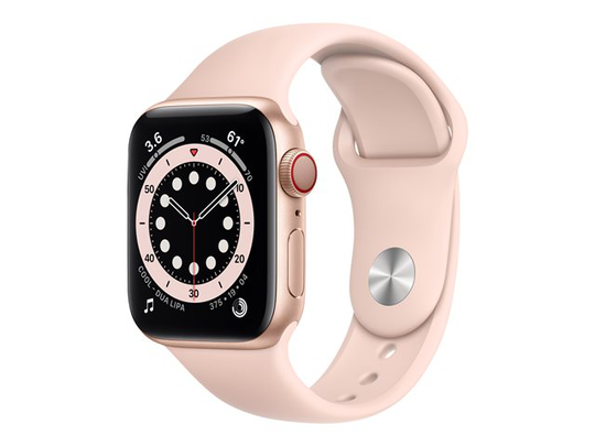 Apple Watch Series 6 (GPS + Cellular) 40mm ruusukullanvärinen alumiinirunko / vaaleanpunainen urheiluranneke M06N3KS/A