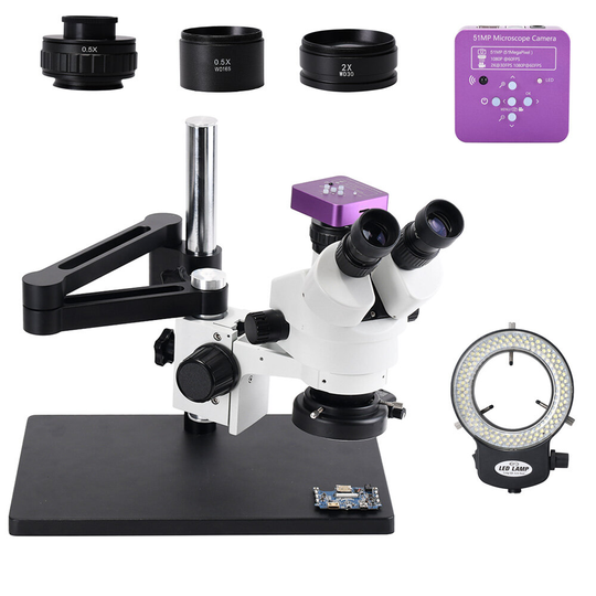 51MP 2k Trinocular Stereo HDMI Mikroskop Kamera 7X-45X Continuous HD Zoom Stereo Trinocular Microscope För telefonrepara