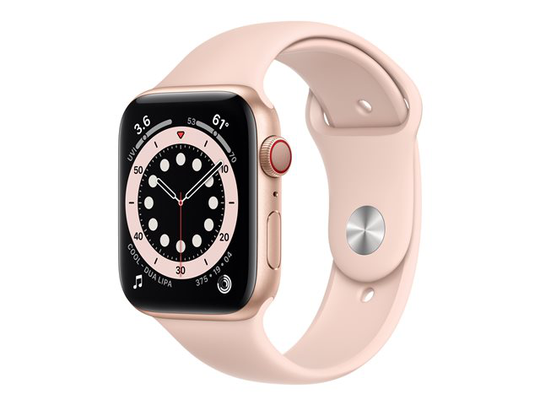 Apple Watch Series 6 (GPS + Cellular) 44mm ruusukullanvärinen alumiinikuori / vaaleanpunainen urheiluranneke MG2D3KS/A
