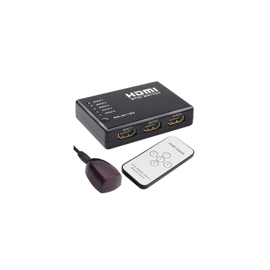 HDMI-kytkin, jossa 5 sisääntuloa ja 1 ulostulo