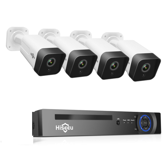 Hiseeu 4st POE H.265+ IP-säkerhetskameror 8CH 5MP NVR Kamerasystem Support Audio Night Vision 10m IP66 Vattentät Onvif