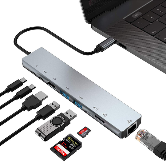 Bakeey 8-i-1 USB-C Hub Dockningsstation Adapter med 4K HDMI HD Display / 87W USB-C PD3.0 Strömförsörjning / USB-C Dataöv