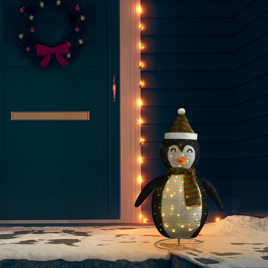vidaXL Pingviini joulukoriste LED-valoilla ylellinen kangas 90 cm