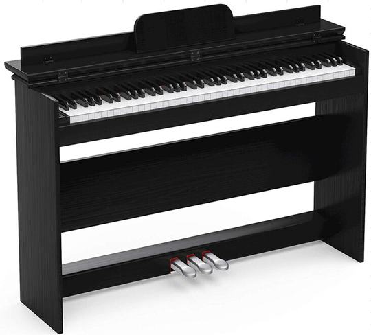Zebra 88-tangent upprätt elektroniskt piano med vändbart lock Piano Black stativ