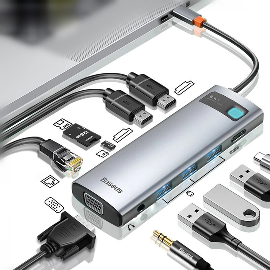 [Triple Display] Baseus 11-i-1 MST USB Type-C Hub Dockningsstation Adapter Med Dual 4K HDMI HD Display / 1080P VGA / 100