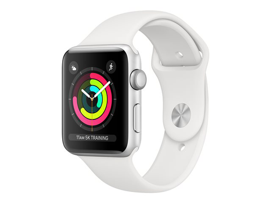 Apple Watch Series 3 (GPS) 38mm hopeanvärinen alumiinikuori / valkoinen urheiluranneke MTEY2FS/A