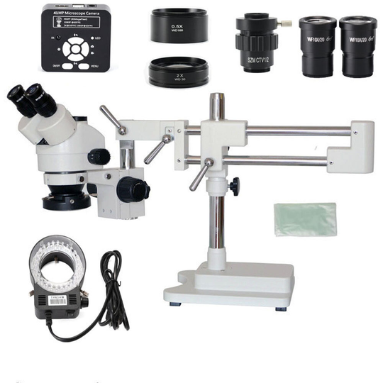 3,5X 7X 45X 90X Double Boom Stand Zoom Simul Focal Trinocular Stereo Microscope + 41MP Camera Microscope For Industrial