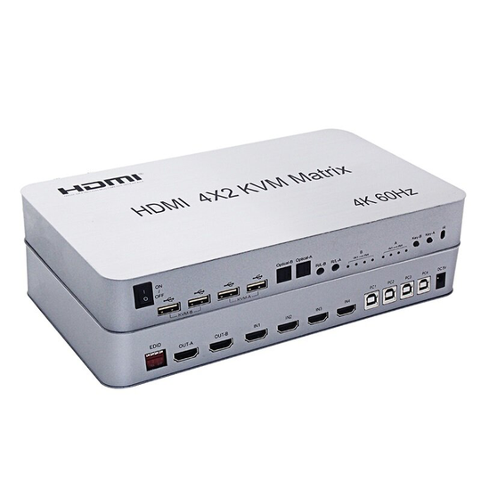 4-port USB HDMI KVM Matrix 4X2 Dual Monitor 4K 60Hz HDR Switch Splitter 4 in 2 ut HDMI 2.0 Switcher Support Keyboard Mou