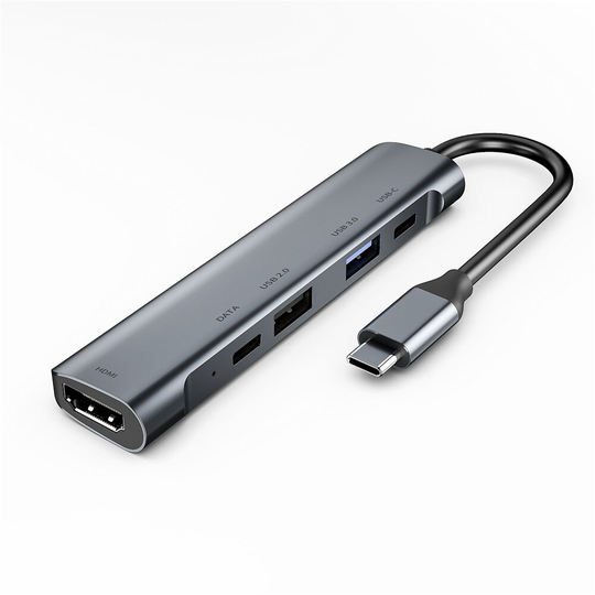 Typy C Hub USB-C-adapter 5 i 1 med 4K 30Hz HDMI 60W PD Laddningsport USB-C USB 3.0 USB 2.0-port