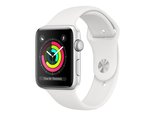 Apple Watch Series 3 (GPS) 42mm hopeanvärinen alumiinikuori / valkoinen urheiluranneke MTF22FS/A