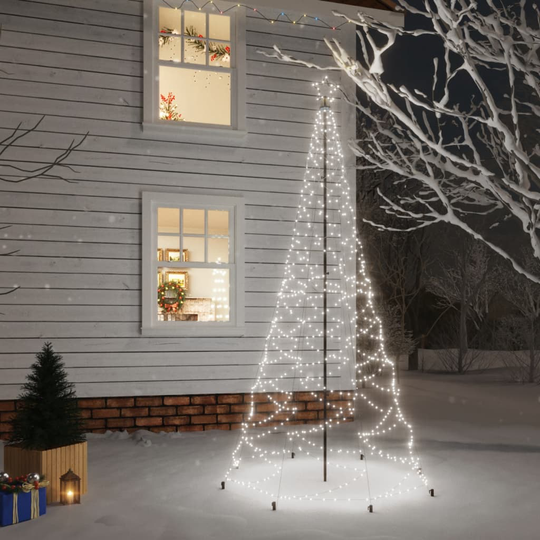 vidaXL Joulukuusi metallitolpalla 500 LED-valolla kylmä valkoinen 3 m