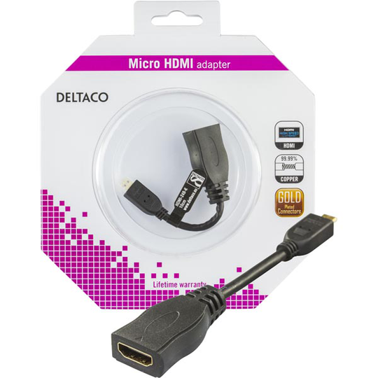 DELTACO HDMI High Speed sovitin Micro HDMI ur - HDMI na 0 1m musta kullatut liittimet